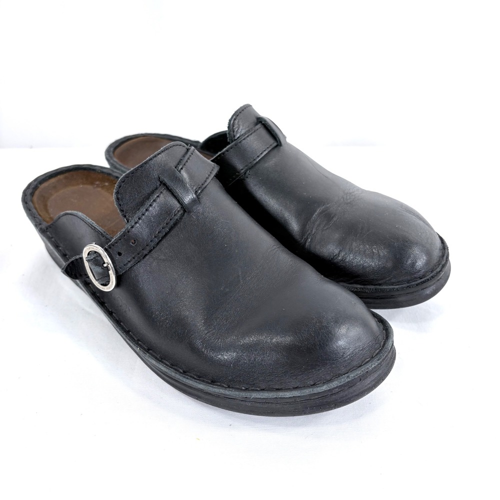 Naot Leather Clogs Black Buckle Strap Slip On Mules Comfort Shoes EU 39, US 8.5